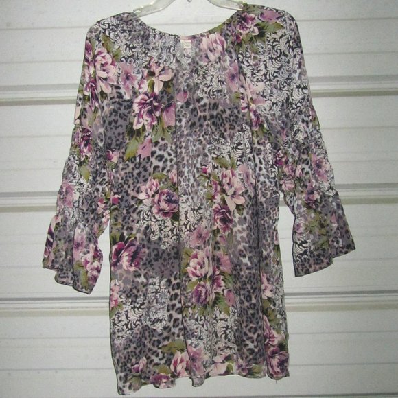Plus Size 14/16 1X Cato Pretty spring Blouse Leopard Print purple floral top - Picture 1 of 3